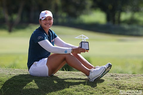 Mafy Singson celebrates after completing a dramatic win over Florence Bisera in the playoff hole to secure her first professional title in the ICTSI Eagle Ridge Championship.