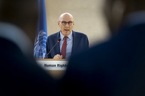 UN High Commissioner for Human Rights Volker Turk delivers a speech at the opening of the 58th session of the United Nations Human Rights Council in Geneva, on 24 February 2025.