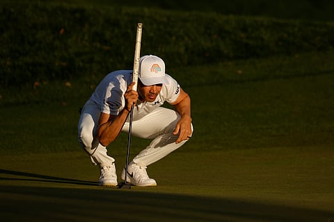 Camilo Villegas of Colombia lines up a putt on the ninth green during the first round of The Players Championship on the Stadium Course at TPC Sawgrass on Thursday in Ponte Vedra Beach, Florida.