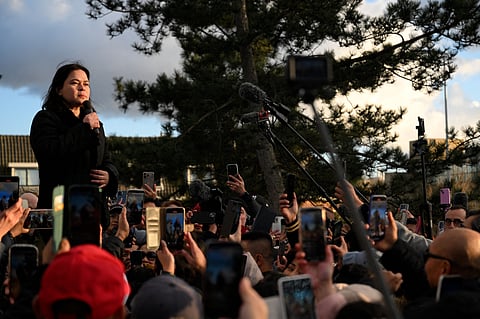 Heady days Vice President Sara Duterte (top left) speaks to a sea of supporters at The Hague as her father, former President Rodrigo Duterte, faces the ICC’s pre-trial chamber on Friday. Back home, rallies erupt on Saturday demanding the former president’s return.