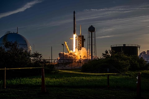 The SpaceX Falcon 9 rocket and Dragon spacecraft launches from the Launch Complex 39A at NASA's Kennedy Space Center on March 14, 2025 in Cape Canaveral, Florida.