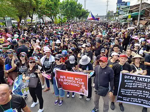 SOME 20,000 to 30,000 Dabawenyos join the Solidarity Walk wearing black and unfurling banners baring ‘Bring PRRD Home’ and ‘Solidarity Walk for PRRD’ in the 88th Araw ng Dabaw celebration. The DCOP reported zero incidents on the scheduled activity which wrapped up at the San Pedro Square grounds.