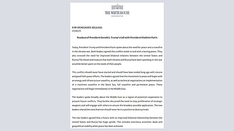 Readout of President Donald Trump’s phone call with Russian President Vladimir Putin