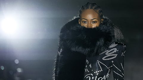 A model wears a fur scarf during a presentation of creations by Vaquera for the Womenswear Ready-to-wear Fall-Winter 2025/2026 collection as part of the Paris Fashion Week, in Paris on 3 March 2025.