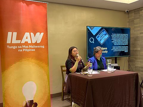 ILAW national convener Beng Garcia (right) and youth convener Francine Pradez call out the Department of Energy to resolve persisting energy woes in major tourist destinations of Siargao, Puerto Galera, Cebu, and Island City Garden of Samal, as power outages significantly damage the reputation of these destinations, with negative reviews and cancellations directly linked to electricity problems.