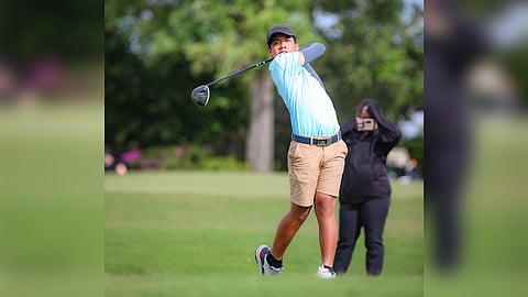 Ralph Batican overcomes tough conditions to fire a 78 and post a commanding 10-stroke lead entering the final round of the boys’ 13-14 division of the Uswing Mojing Junior World Qualifying at The Country Club in Sta. Rosa, Laguna.