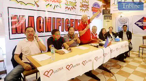 (FILE PHOTO) Transportation groups and members of the Magnificent 7 hold a press conference in Quezon City on Monday, 29 July 2024, to express strong objections to the jeepney modernization program. Senate President Francis "Chiz" G. Escudero later voiced support for suspending the program, citing the need to review its impact on the livelihoods of drivers and operators.