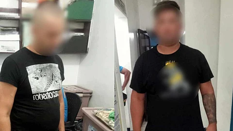 The two Romanian nationals, Stan Serban Cirpin and Daniel Tuco, after their arrest on 22 March in El Nido. The two were caught installing a skimming device on an ATM in the tourist town of El Nido.