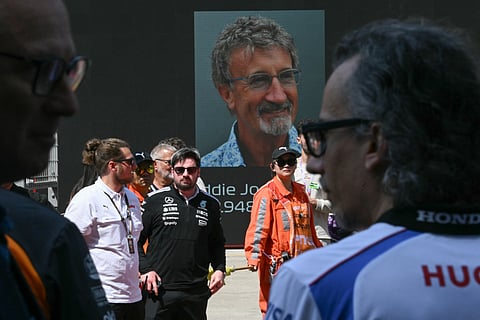 Drivers and principles pay tribute to former Formula One team owner Eddie Jordan before the start of the Formula One Chinese Grand Prix at the Shanghai International Circuit in Shanghai on 23 March 2025.
