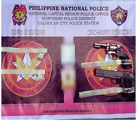 The recovered illegal drugs and guns in Caloocan City