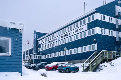 (FILES) The Joint Arctic Command headquarters handling the Defense's tasks in and around Greenland and the Faroe Islands is pictured in Nuuk, Greenland, on 24 March 2025. Greenland's Prime Minister Mute Egede accused Washington of interfering in its political affairs with the visit of an American delegation to the Danish territory coveted by US President Donald Trump. The White House announced on 23 March 2025 that Usha Vance, the wife of US Vice President JD Vance, will visit Greenland with her son and a US delegation, which Egede said would include National Security Adviser Mike Waltz.