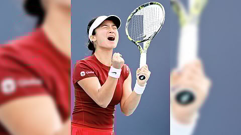 ALEX Eala celebrates after beating world No. 5 Madison Keys in the Round of 32 of the women’s singles event of the Miami Open at the Hard Rock Stadium in Florida.