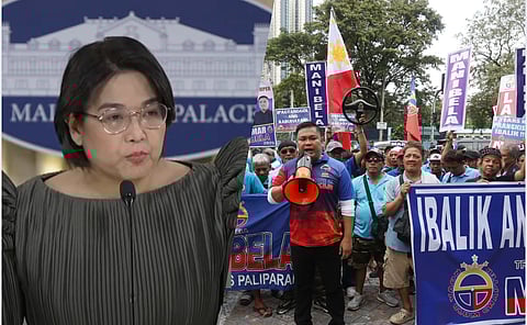 (Left) Palace Press Officer Undersecretary Claire Castro, (Right) Manibela Chairperson Mar Valbuena with members