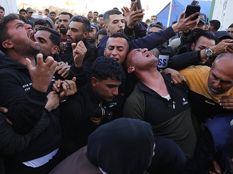 Hundreds of people attended the funeral of journalist Hussam Shabat
