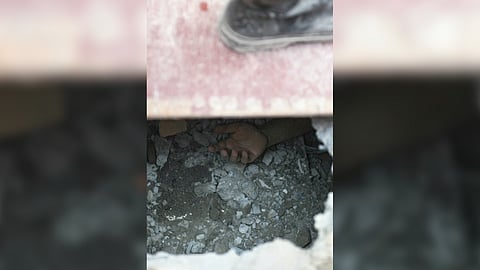 THE hand of a victim trapped in the rubble of a damaged temple is seen in Mandalay on 30 March 2025, two days after an earthquake struck central Myanmar.
