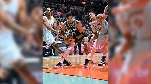 Jayson Tatum barrels his way to 29 points and 10 rebounds to lift the defending champion Boston Celtics to a 121-111 win over the San Antonio Spurs in their NBA regular season game.