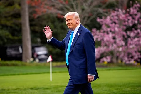 US President Donald Trump walks towards Marine One on the South Lawn of the White House on March 28, 2025 in Washington, DC.