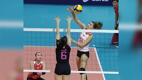 MYLA Pablo displays her fiery form to lift Petro Gazz to a 25-22, 25-20, 25-18 win over Akari in the semifinals of the PVL All-Filipino Conference yesterday at the Smart Araneta Coliseum.