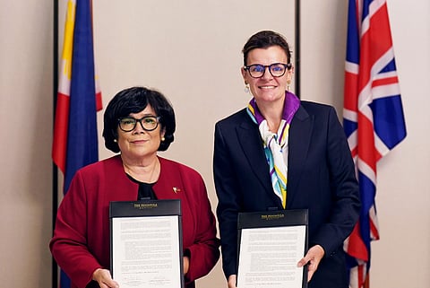DENR Secretary and official representative of the President to the Climate Change Commission, Maria Antonia Yulo Loyzaga (left), with UK Ambassador to Laure Beaufils at the 5th UK-PH Climate Change and Environment Dialogue.
