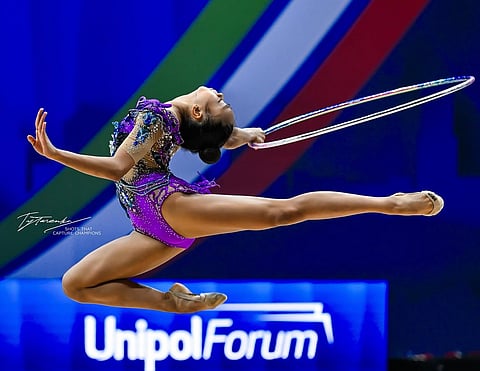 Jasmine Ramilo of the Philippines fails to make heads turn in the FIG Rhythmic Gymnastics World Cup in Sofia, Bulgaria.