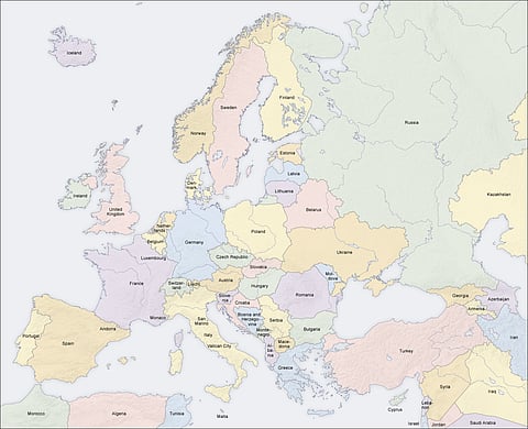 Map of countries in Europe