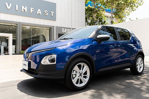 A VINFAST VF5 is parked outside a service center, as the brand gears up to expand its EV support network across the Philippines through a new partnership with JIGA.