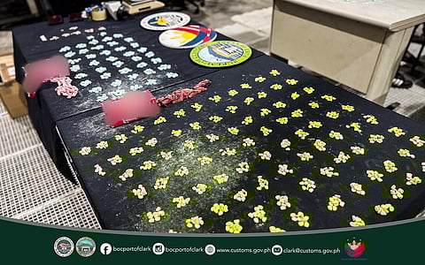 The Bureau of Customs at the Port of Clark, in coordination with the Philippine Drug Enforcement Agency-Airport Interdiction Unit, intercepts a parcel containing Ecstasy tablets or 'party drugs' cleverly concealed in boxes of gummy candies, along with several non-drug items such as Belgian waffle biscuits.