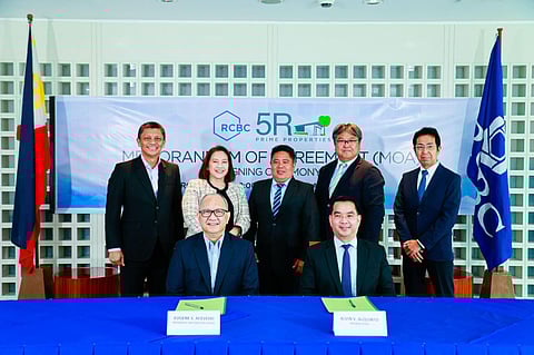 The landmark shelter lending partnership was sealed by (standing from left) RCBC head of consumer lending Ramil de Villa, RCBC head of institutional banking Elizabeth Coronel, 5R Prime Properties general manager Luduvico Gomez Jr., RCBC director Hiroki Nakatsuka, RCBC advisory board member Masayuki Kawakami. Seated (from left) are RCBC president and chief executive officer Eugene Acevedo and 5R Prime Properties president and chief executive officer Alvin Alquinto.