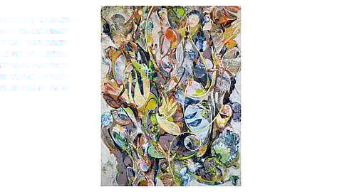 Root and Bloom (48 by 36 inches, acrylic on canvas, 2024)