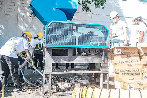 OVER 2.97 million pieces of smuggled e-cigarettes, vape parts and accessories worth P3.26 billion are destroyed by the Bureau of Customs at South Harbor, Manila, last Monday. The government said the move marks a milestone in its intensified crackdown on illicit trade.