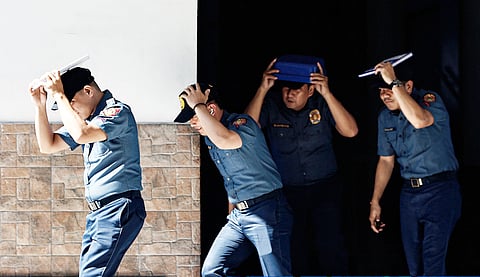 PERSONNEL from the Manila Police District join the first quarter nationwide simultaneous earthquake drill at MPD grounds in UN Avenue, Manila.