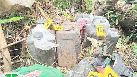 ANTI-PERSONNEL Mines and other war materials seized by soldiers from the 65th Infantry Battalion in Northeastern Mindanao.