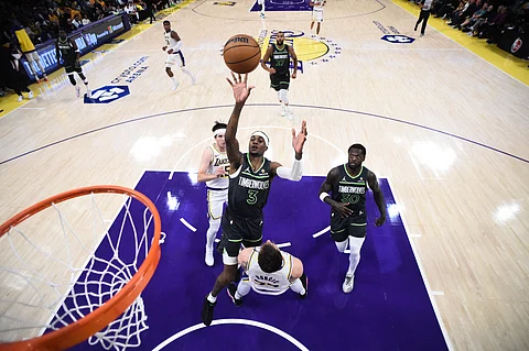 Jaden McDaniels powers the Minnesota Timberwolves to a 117-95 win over the Los Angeles Lakers in Game 1 of their NBA Western Conference playoff series.