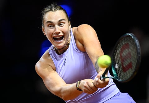 ARYNA Sabalenka plays the ball during her semifinal duel with Jasmine Paolini in the women’s singles event of the Stuttgart Open WTA tournament on Sunday.