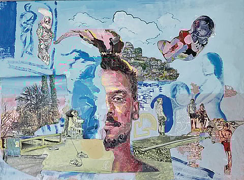 ‘Architect of Life’ (oil, acrylic and linen fabric sewn by Olivia d’Aboville’s studio, 68.9 by 68.9 inches).