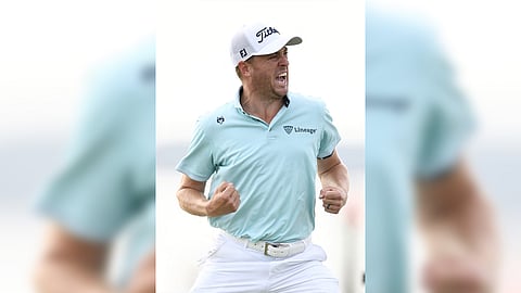 JUSTIN Thomas celebrates after beating Andrew Novak in a playoff of the RBC Heritage to win his first PGA Tour title in three years.
