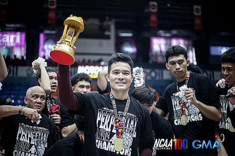 Perpetual juniors basketball team head coach Joph Cleopas succeeds in pumping up his players in the Season 100 NCAA basketball tournament.