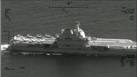 The aircraft carrier Shandong (CV-17) was tracked underway about 2.23 nautical miles southwest of Babuyan Island on 22 April 2025.
