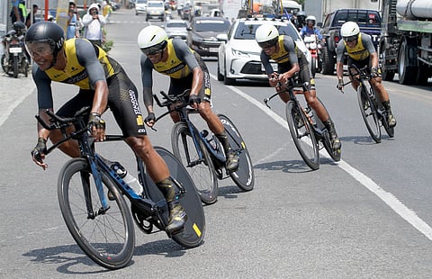 Standard Insurance riders make their move en route to winning Stage 2 team time trial of the 2025 Tour of Luzon on Friday in Vigan, Ilocos Sur.