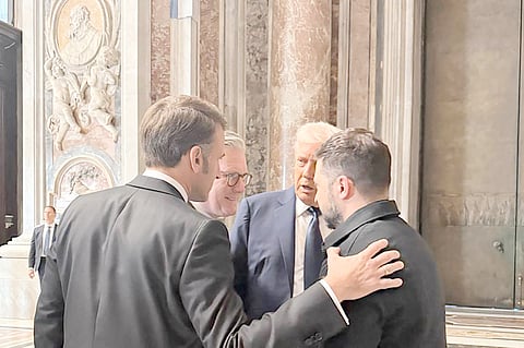 Ukraine’s President Volodymyr Zelensky speaks with world leaders, including United States President Donald Trump on the sidelines of Pope Francis’ funeral at the Vatican.