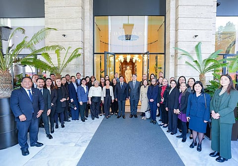 President Ferdinand Marcos Jr. and Lady Liza Araneta-Marcos (center) thanks the Philippine embassies in the Vatican and Italy for their support during the First Couple’s visit to Rome, where they attended Pope Francis’ funeral.