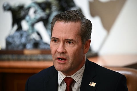 US National Security Advisor Mike Waltz speaks during a meeting at the White House on 25 March 2025. Waltz is stepping down following a reported scandal involving a mistakenly shared chat on air strikes in Yemen.