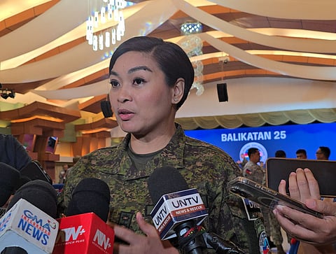AFP spokesperson Col. Francel Margareth Padilla in an ambush interview with reporters on Thursday, 1 May 2025.