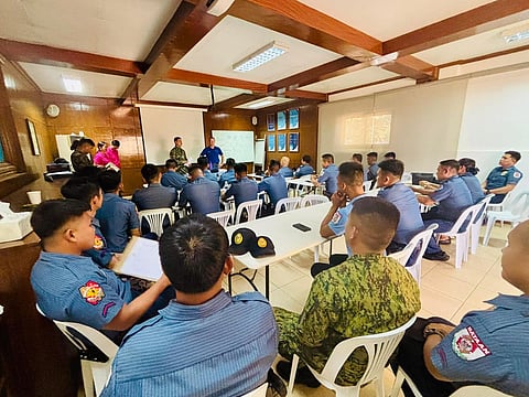 AN explosive expert from Orica stresses a point during the seminar on explosives attended by officers and members of the Bataan police provincial office.