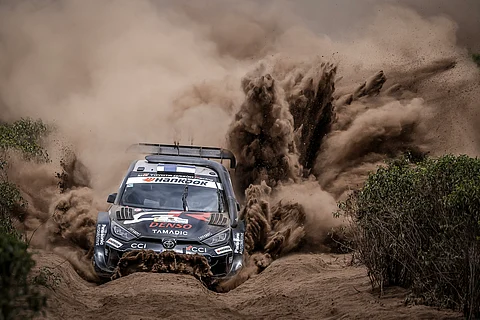 TOYOTA Gazoo Racing WRT’s Finnish driver Kalle Rovanpera steers his Toyota GR Yaris Rally1 with Finnish co-driver Jonne Halttunen.