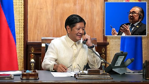 Good talk President Ferdinand ‘Bongbong’ Marcos Jr. and Malaysia’s Prime Minister Anwar Ibrahim (inset) discuss matters of economy and security in the region, ahead of the ASEAN member-states’ 46th Summit this month.
