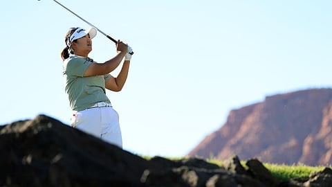 Ryu Hae-ran of South Korea hits a tee shot on the way to the 36-hole lead in the LPGA Black Desert Championship