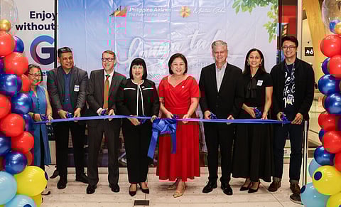 At the ribbon-cutting ceremony during Philippine Airlines' launch of its first Cebu-Saigon flight service are (from left) Ms. Reyani Romano, PAL Area head, Visayas; Mr. Alfred Adriano, PAL VP Airport Operations; Mr. Mark Souter, Aboitiz InfraCapital GMCAC chief airline marketing officer; Ms. Judy dela Cruz Gabato, Regional director DoT Region 7; Lapu-Lapu City Representative Cynthia K. Chan, Mr. Justin Warby, PAL VP Sales and Distribution; Ms. Anne Tiongco, PAL VP Corporate Affairs; and Mr. Bryan Sansolis, PAL Regional head Philippines.