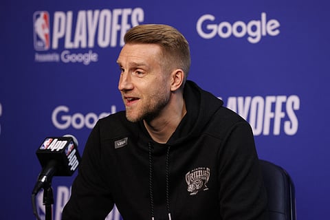 Head Coach Tuomas Iisalo of the Memphis Grizzlies talks to the media before the game against the Oklahoma City Thunder during Round 1 Game 4 of the 2025 NBA Playoffs on April 26, 2025 at FedExForum in Memphis, Tennessee.