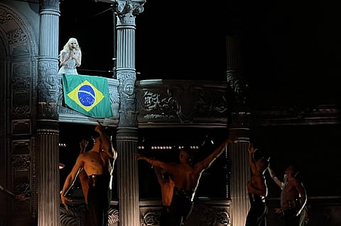 US pop star Lady Gaga performs during a free concert at Copacabana beach in Rio de Janeiro, Brazil on May 3, 2025.